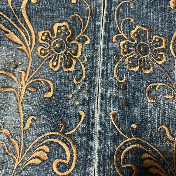 Vintage Boho Coldwater Creek Gold Embroidered Denim Jacket Size 2X - Picture 8 of 8